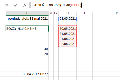 funkcja dzień roboczy