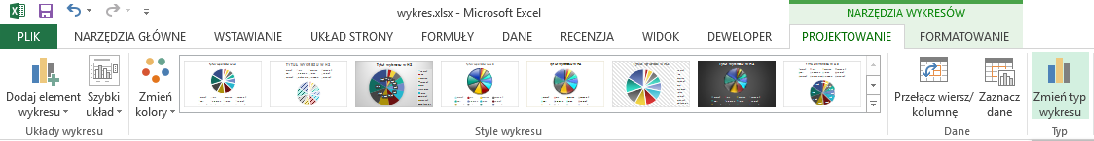 zmiana typu wykresu wstążka